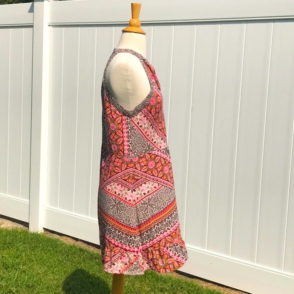 Miami Boho Brown Orange Pink Cream Floral Printed Halter Midi Dress Size Medium - Picture 6 of 16